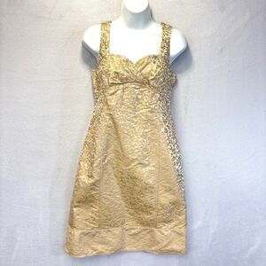 Sigrid Olsen Collection Silk Blend Jacquard Sheath Dress Womens‎ 6 Gold Paisley